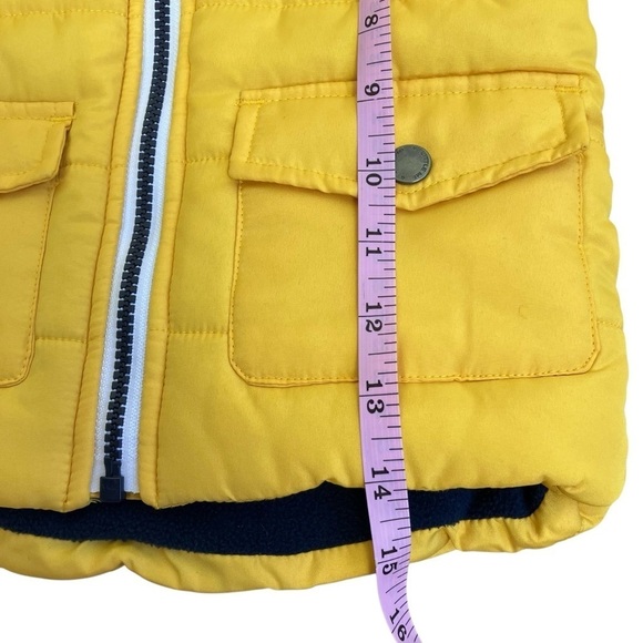 Little Me Yellow Navy Tiger Printed Hooded Puffer Vest Fleece Lined Unisex Sz 2T - Picture 6 of 10